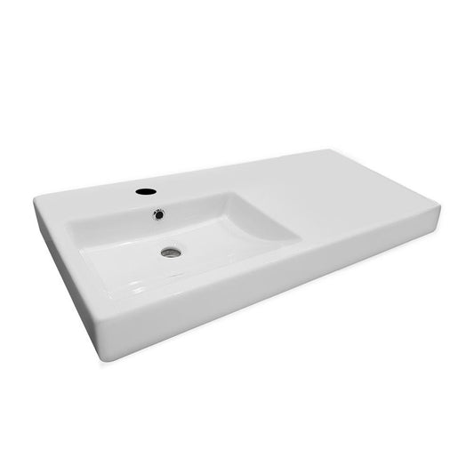 Argent Evo 900 Semi Recessed Basin Left Hand Bowl With Overflow 1 Tap Hole White