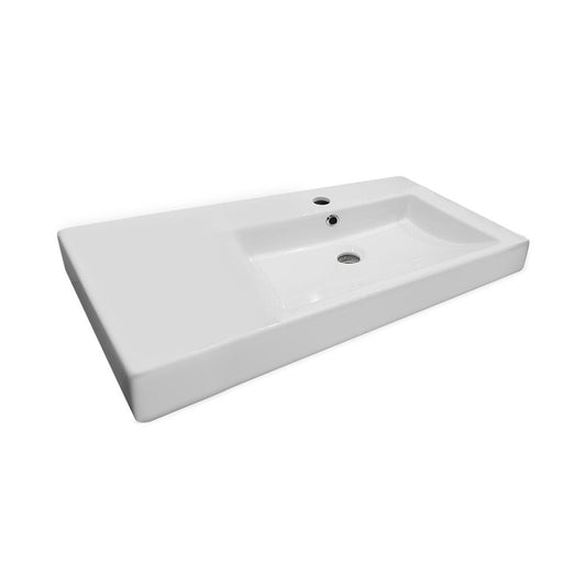 Argent Evo 900 Semi Recessed Basin Right Hand Bowl With Overflow 1 Tap Hole White