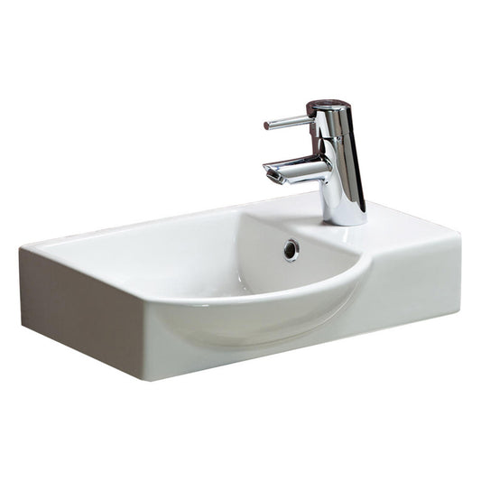 Argent Azure 460 Hand Wash Basin With Overflow 1 Tap Hole Rectangular White