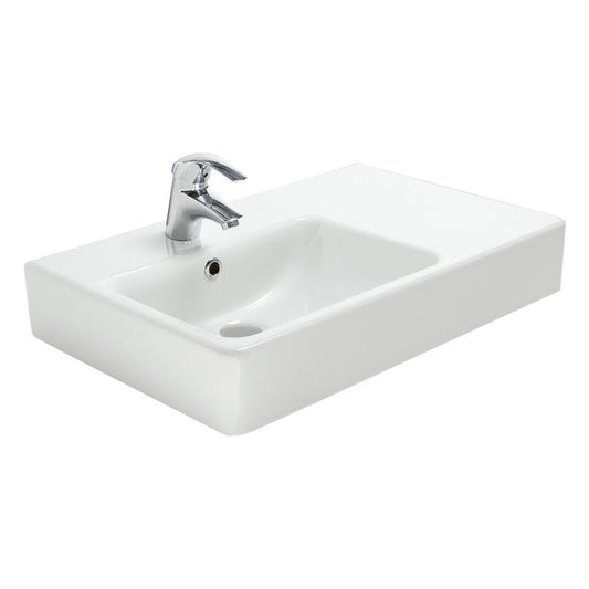 Argent Evo 650 Asymmetric Basin Left Hand Bowl With Overflow No Tap Hole Rectangular White