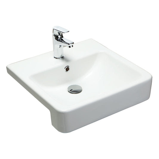 Argent Evo 450 Semi Recessed Basin With Overflow 1 Tap Hole Square White