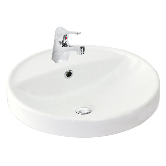 Argent Azure 450 Semi Recessed Basin With Overflow 1 Tap Hole Round White