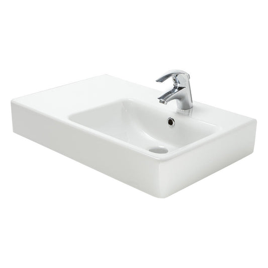 Argent Evo 650 Asymmetric Basin Right Hand Bowl With Overflow No Tap Hole Rectangular White