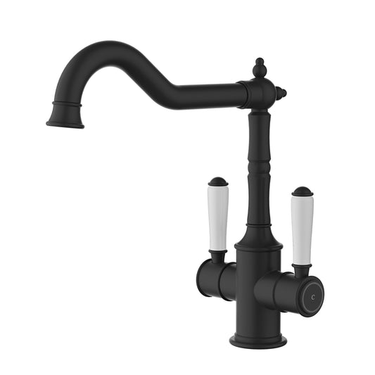 Ikon Clasico Twin Handle Sink Mixer Matte Black- Ceramic Handle