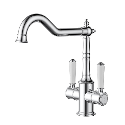 Ikon Clasico Twin Handle Sink Mixer Chrome - Ceramic Handle