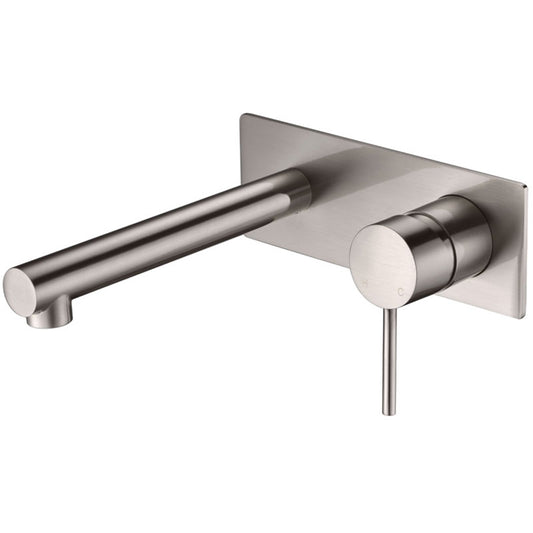 Ikon Hali Wall Basin Mixer With Spout Brushed Nickel