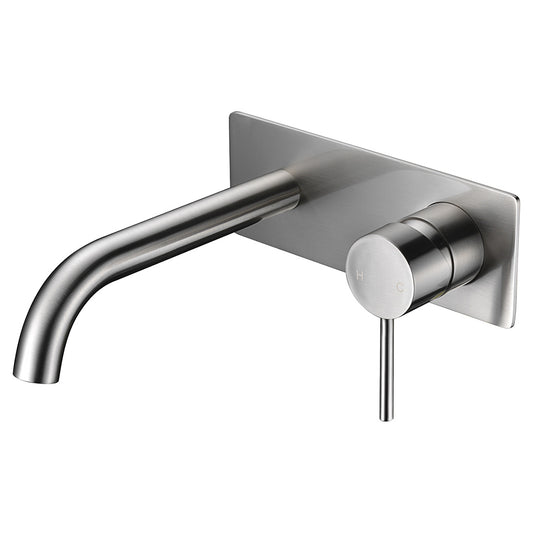 Ikon Hali Wall Basin Mixer With Spout Brushed Nickel