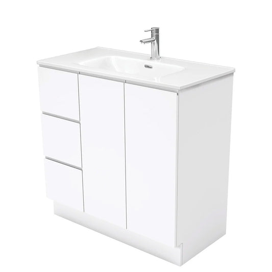Fienza Joli Fingerpull Gloss White 900 Vanity on Kickboard Left Drawers