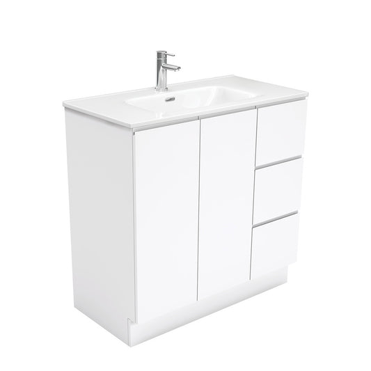 Fienza Joli Fingerpull Gloss White 900 Vanity on Kickboard Left Drawers