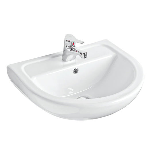 Argent Mode 550 Wall Basin With Overflow 1 Tap Hole D-Shape White