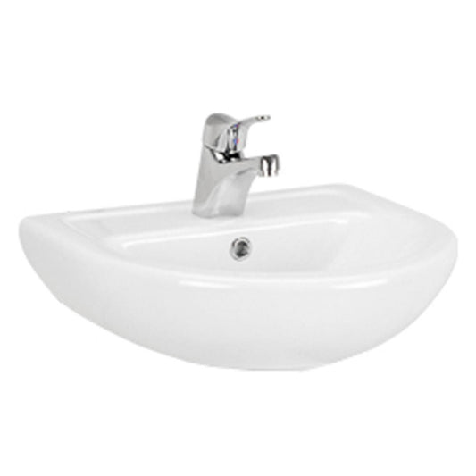 Argent Mode 460 Compact Wall Basin With Overflow 1 Tap Hole D-Shape White