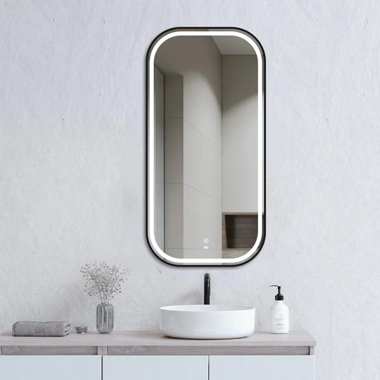 Otti LED Newport 900(H)x450(W) Black Metal Frame Mirror Soft Square