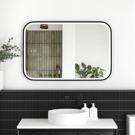 Otti LED Newport 900(H)x600(W) Black Metal Frame Tuffi Mirror