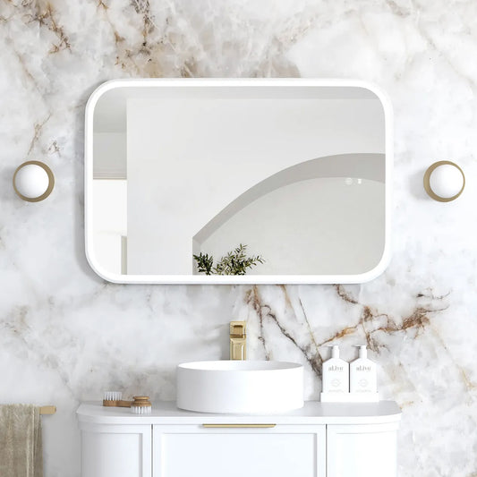 Otti LED Newport 900(H)x600(W) White Metal Frame Tuffi Mirror