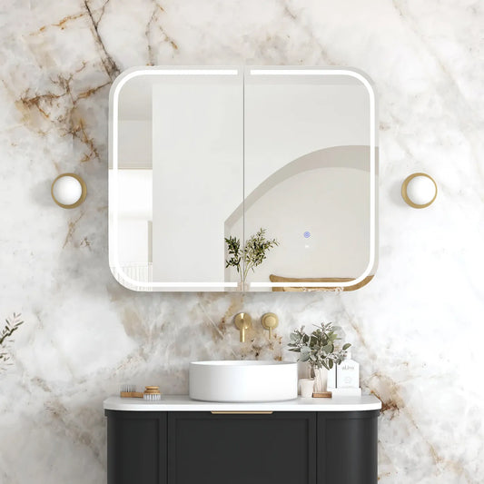 Otti LED Newport 900(W)x750(H) Black Oak Shaving Cabinet - Premium Edition