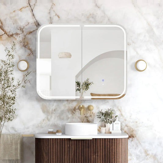 Otti LED Newport 900(W)x750(H) Sable Walnut Shaving Cabinet - Premium Edition