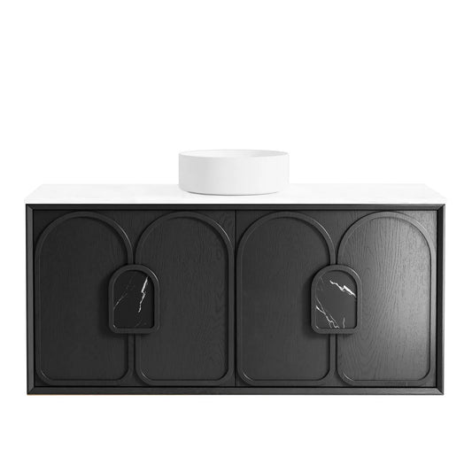 Otti Laguna 1200mm Black American Oak Wall Hung Vanity (Ultra Deluxe Stone Top, Silica Free Matte White, Semi Drill)