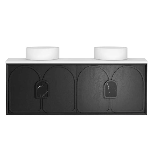 Otti Laguna 1500mm Black American Oak Wall Hung Vanity (Slimline Ceramic Top, Gloss White, 12 O'clock)