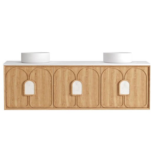 Otti Laguna 1800mm Natural American Oak Wall Hung Vanity (Ultra Deluxe Stone Top, Silica Free Matte White, Semi Drill)