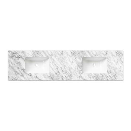 Otti Laguna 1800mm Satin White Wall Hung Vanity (Undermount Stone Top, Natural Carrara Marble)