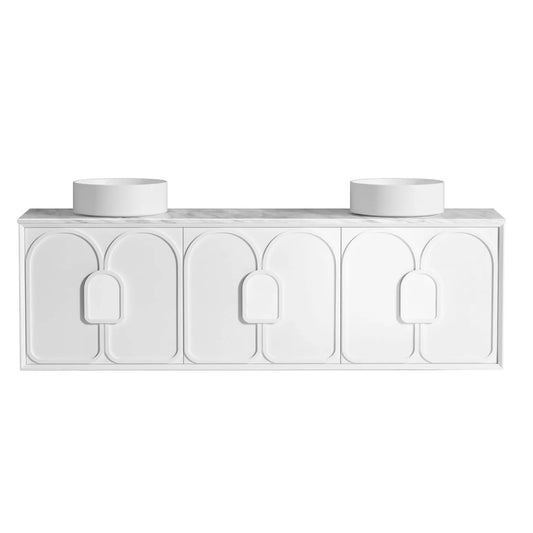 Otti Laguna 1800mm Satin White Wall Hung Vanity (Natural Marble Top, Natural Carrara Marble)