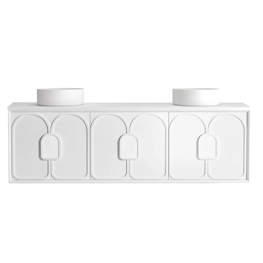 Otti Laguna 1800mm Satin White Wall Hung Vanity (Ultra Deluxe Stone Top, Silica Free Pure White, Semi Drill)