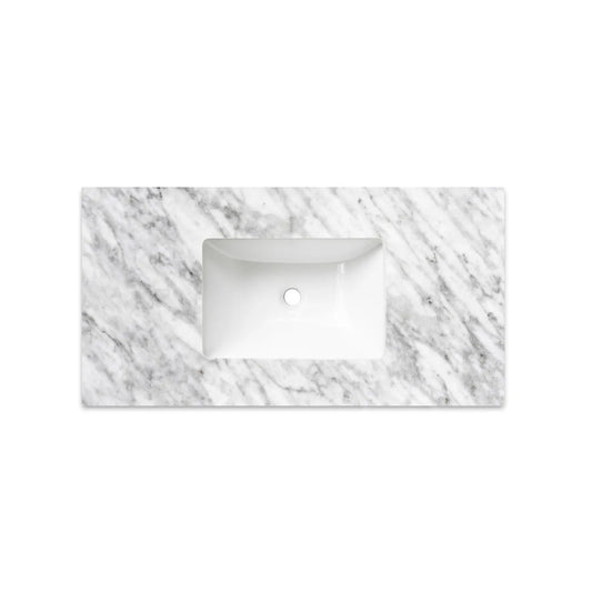 Otti Laguna 900mm Satin White Wall Hung Vanity (Undermount Stone Top, Natural Carrara Marble)
