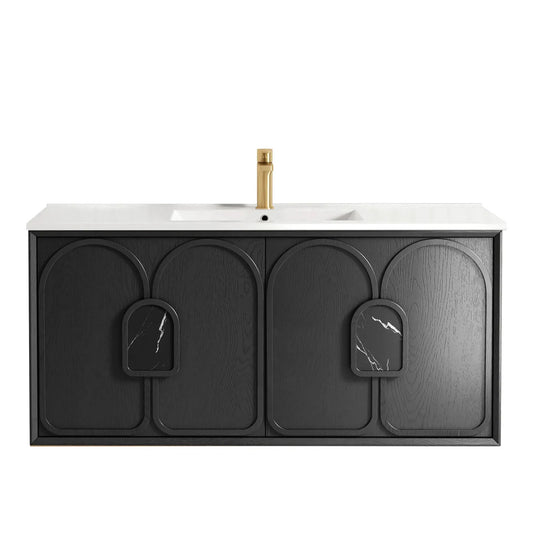 Otti Laguna Mark II 1200mm Black Oak Wall Hung Vanity (Slimline Ceramic Top, Gloss White, Taphole 12 O'clock)