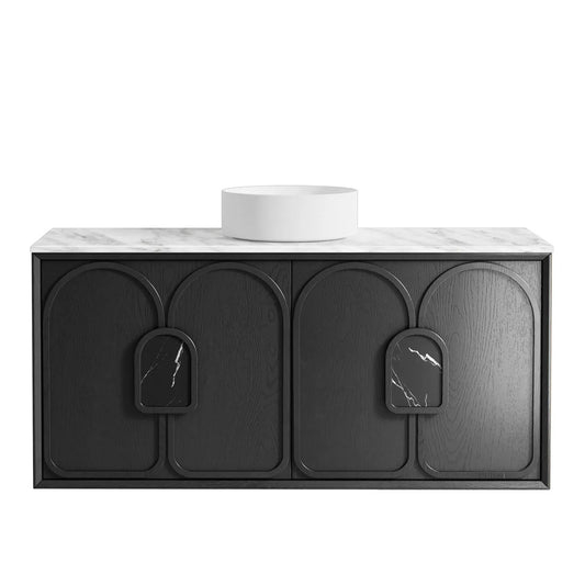Otti Laguna Mark II 1200mm Black Oak Wall Hung Vanity (Natural Marble Top, Natural Carrara Marble)