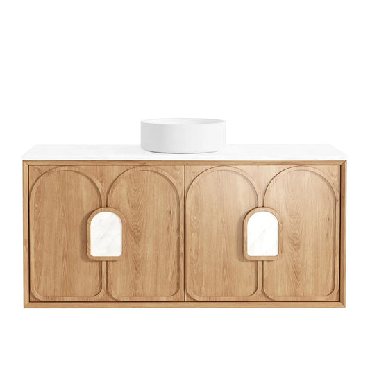 Otti Laguna Mark II 1200mm Woodland Oak Wall Hung Vanity (Ultra Deluxe Stone Top, Silica Free Matte White, Semi Drill)