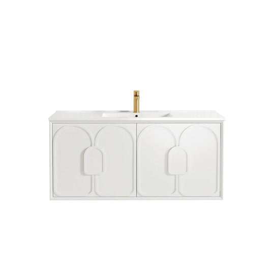 Otti Laguna Mark II 1200mm Matte White Wall Hung Vanity (Slimline Ceramic Top, Gloss White, Taphole 12 O'clock)