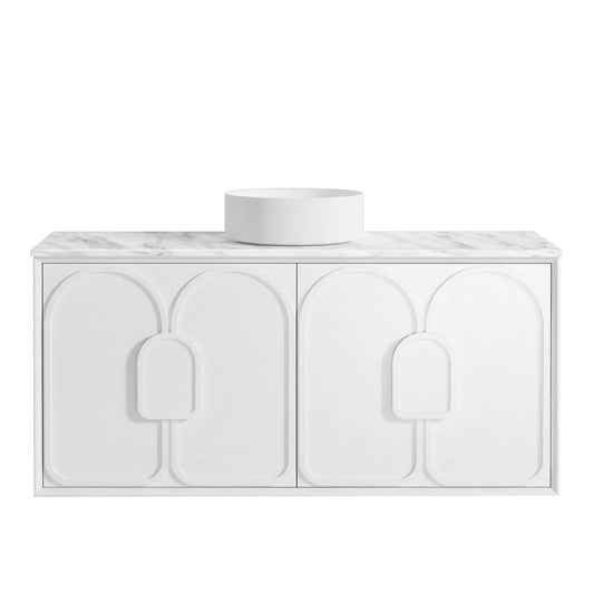 Otti Laguna Mark II 1200mm Matte White Wall Hung Vanity (Natural Marble Top, Natural Carrara Marble)