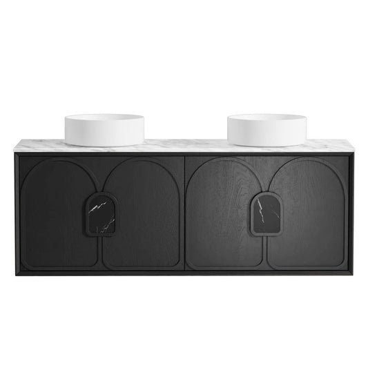 Otti Laguna Mark II 1500mm Black Oak Wall Hung Vanity (Natural Marble Top, Natural Carrara Marble)