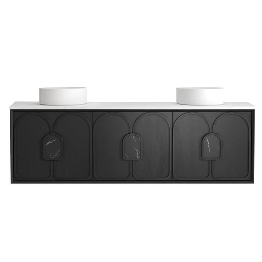 Otti Laguna Mark II 1800mm Black Oak Wall Hung Vanity (Ultra Deluxe Stone Top, Silica Free Matte White, Semi Drill)