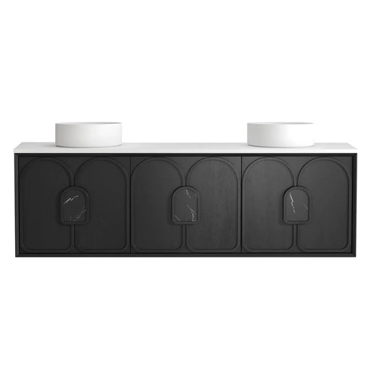 Otti Laguna Mark II 1800mm Black Oak Wall Hung Vanity (Ultra Deluxe Stone Top, Silica Free Pure White, Semi Drill)