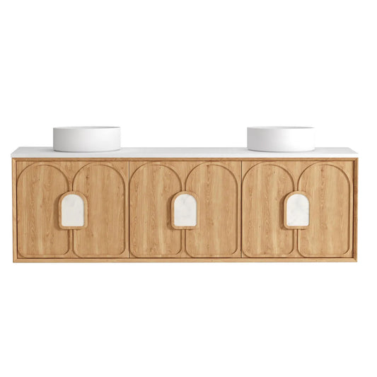 Otti Laguna Mark II 1800mm Woodland Oak Wall Hung Vanity (Ultra Deluxe Stone Top, Silica Free Matte White, Semi Drill)