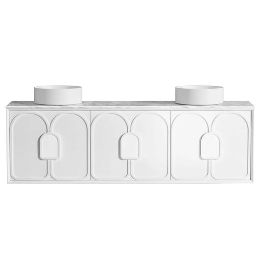 Otti Laguna Mark II 1800mm Matte White Wall Hung Vanity (Natural Marble Top, Natural Carrara Marble)