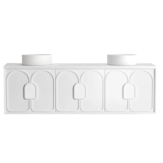 Otti Laguna Mark II 1800mm Matte White Wall Hung Vanity (Ultra Deluxe Stone Top, Silica Free Pure White, Semi Drill)