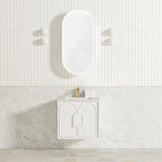 Otti Laguna Mark II 600mm Matte White Wall Hung Vanity (Under Mount Stone Top, Natural Carrara Marble)