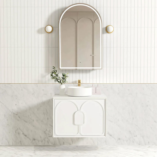 Otti Laguna Mark II 750mm Matte White Wall Hung Vanity (Ultra Deluxe Stone Top, Silica Free Pure White, Semi Drill)