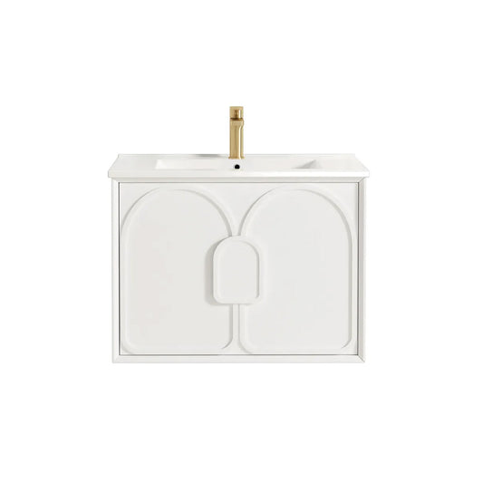 Otti Laguna Mark II 750mm Matte White Wall Hung Vanity (Slimline Ceramic Top, Gloss White, Taphole 12 O'clock)