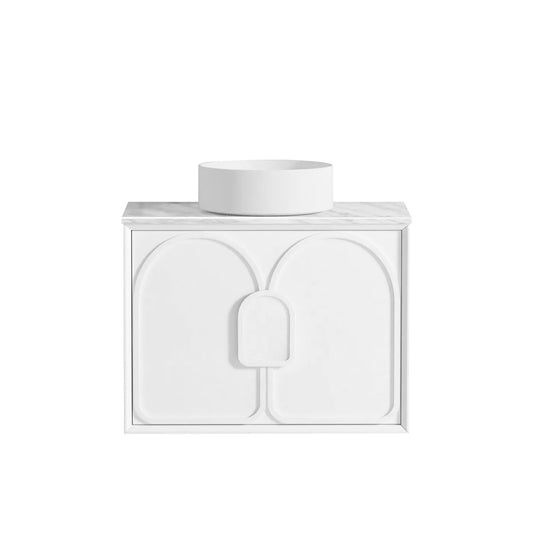 Otti Laguna Mark II 750mm Matte White Wall Hung Vanity (Natural Marble Top, Natural Carrara Marble)