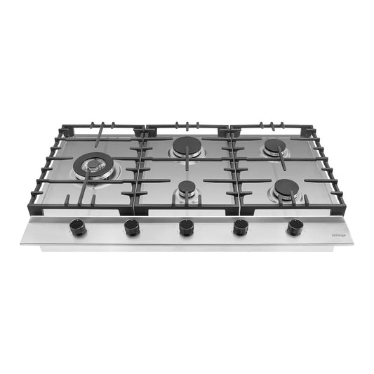 Omega 90cm Gas Cooktop with Wok Burner Stainless Steel