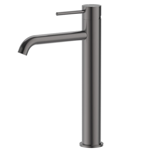 Cylindro Slimline SS Highrise Basin Mixer Curved Spout Gun Metal