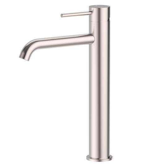 Cylindro Slimline SS Highrise Basin Mixer Curved Spout Stainless Steel