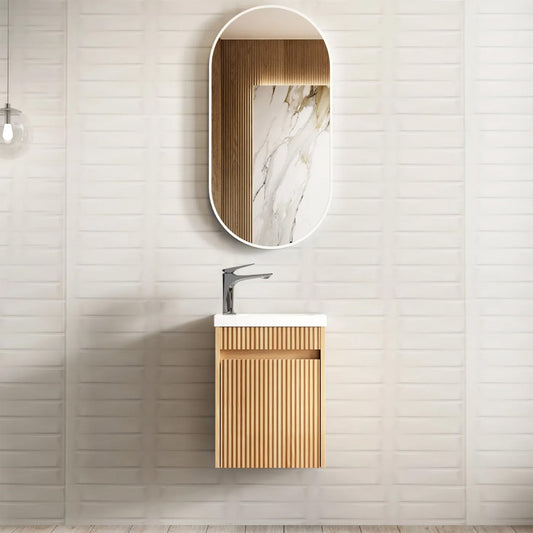 Otti Mini Ensuite Vanity 400mm Woodland Oak Fluted Vanity (with Basin)