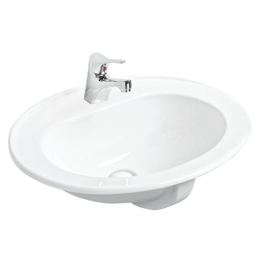 Argent Azure 575 Oval Drop In Basin With Overflow 1 Tap Hole White
