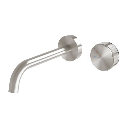 Phoenix Axia Wall Basin Bath Curved Outlet Mixer Set 180Mm Brushed Nickel
