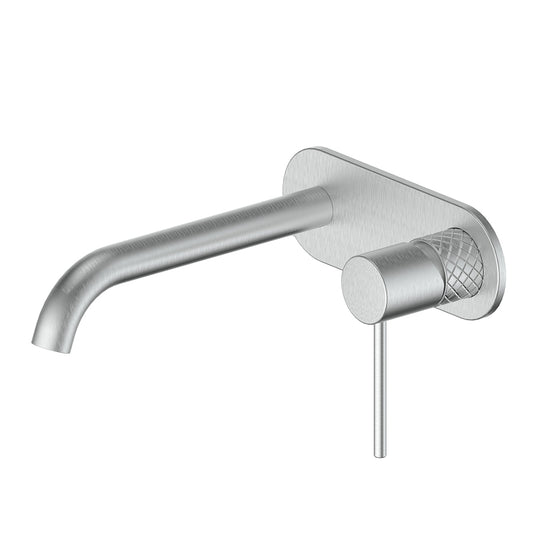 Greens Textura Wall Basin Mixer With Plate Brushed Stainless