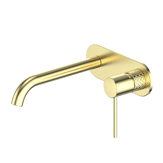Greens Textura Wall Basin Mixer With Plate Brushed Brass